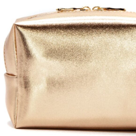 Gold Metallic Vegan leather Womens makeup travel cosmetic bag  NEW - Picture 1 of 1